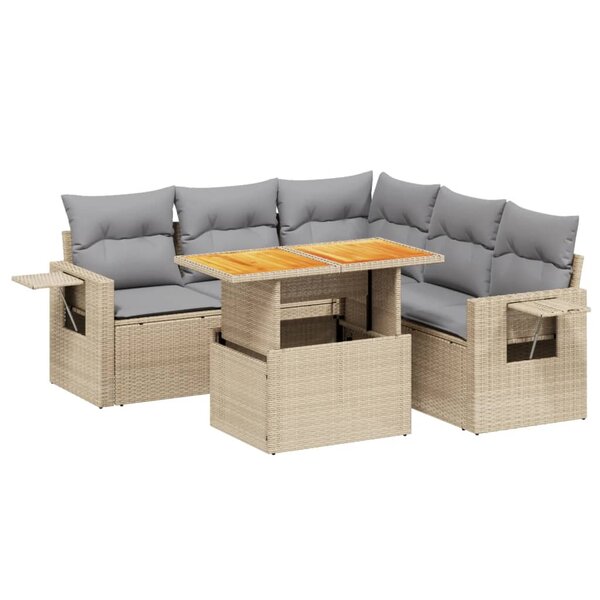 vidaXL Salon de jardin avec coussins 6 Pièces beige résine tressée