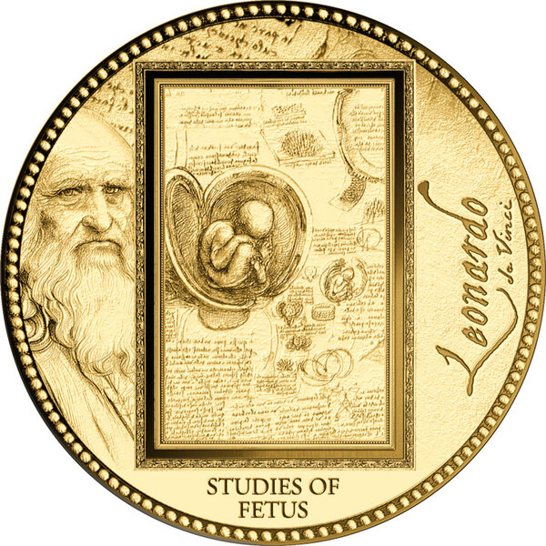 Monnaie STUDIES OF FETUS Da Vinci 1/200 Oz Or 5000 Francs Gabon