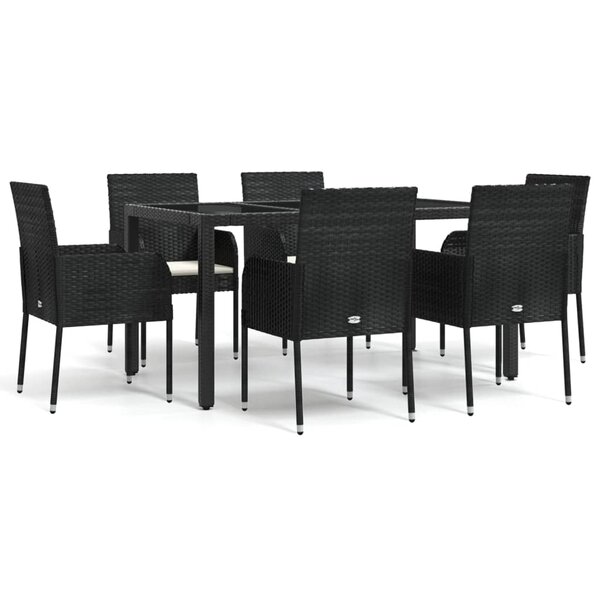 vidaXL Ensemble à manger de jardin coussins 7Pièces Noir Résine tressée