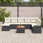 vidaXL Ensemble de canapé de jardin avec coussin 9 Pièces Noir Poly rotin