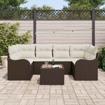 vidaXL Ensemble de canapé de jardin avec coussin 7 Pièces Marron et Crème