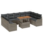 Ensemble de Canapés de Jardin 10 Pièces avec Coussins Gris Poly Rattan Acacia