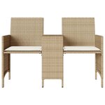 vidaXL Canapé de jardin 2 places avec table et tabourets beige rotin