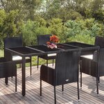 vidaXL Table de jardin dessus en verre Noir 190x90x75cm Résine tressée