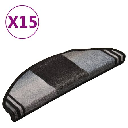 vidaXL Tapis d'escalier autocollants 15 Pièces Noir et gris 65x21x4 cm