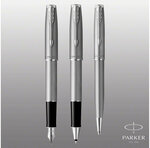 Parker sonnet essentiel stylo roller  acier  recharge noire pointe fine  coffret cadeau