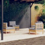 vidaXL Salon de jardin 4 Pièces avec coussins gris Bois de pin