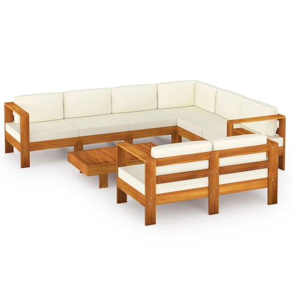 vidaXL Salon de jardin 8 Pièces avec coussins blanc crème bois d'acacia