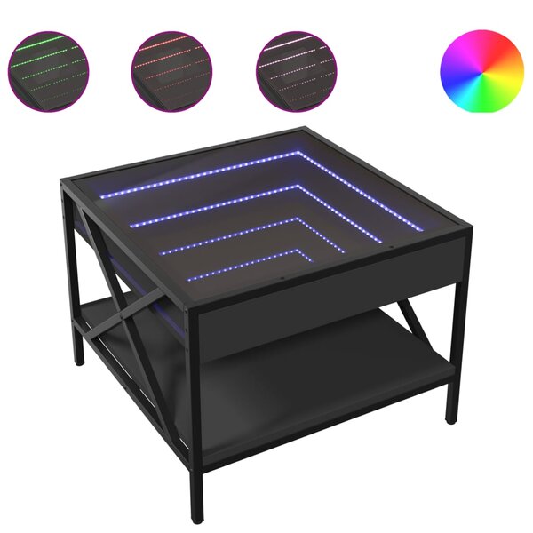 vidaXL Table basse avec LED infini noir 50x50x38 cm