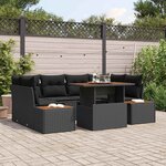 vidaXL Ensemble de canapé de jardin 7 Pièces Noir Poly rotin