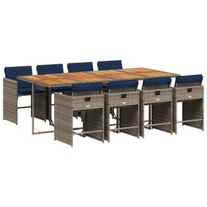 vidaXL Ensemble à manger de jardin 9 Pièces coussins gris résine tressée