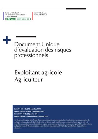 Document unique d'évaluation des risques professionnels métier (Pré-rempli) : Exploitant agricole - Agriculteur - Version 2024 UTTSCHEID