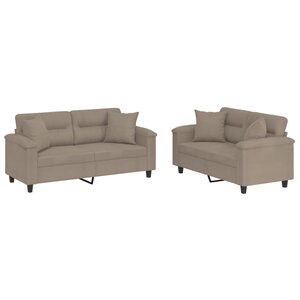 vidaXL Ensemble de canapés 2 Pièces avec coussins Taupe Tissu microfibre