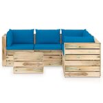 vidaXL Salon de jardin 6 Pièces avec coussins Bois imprégné de vert