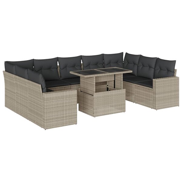 vidaXL Salon de jardin avec coussins 10 Pièces gris clair résine tressée