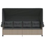 vidaXL Chaise longue avec auvent et coussins gris clair résine tressée