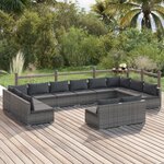 vidaXL Salon de jardin 12 Pièces avec coussins Gris Résine tressée