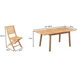 Ensemble repas de jardin 4-6 personnes - Eucalyptus FSC - Table extensible  120 - 180 x 80 cm + 6 chaises pliantes