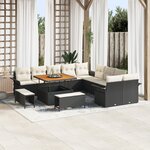 Ensemble de 13 pièces de canapés de jardin avec coussins noir rotin poly acacia