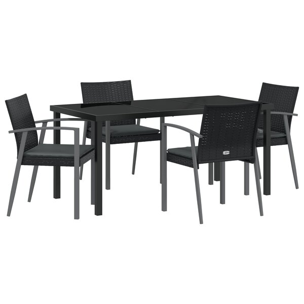 vidaXL Ensemble de repas de jardin 5 pièces avec coussins en poly rattan noir