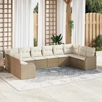 vidaXL Ensemble de canapé de jardin 10 Pièces Beige Poly rotin