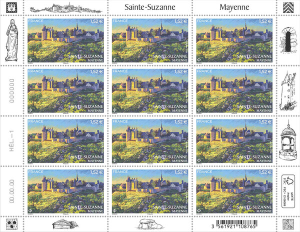 Feuille de 12 timbres - Sainte-Suzanne - Mayenne - Lettre Verte