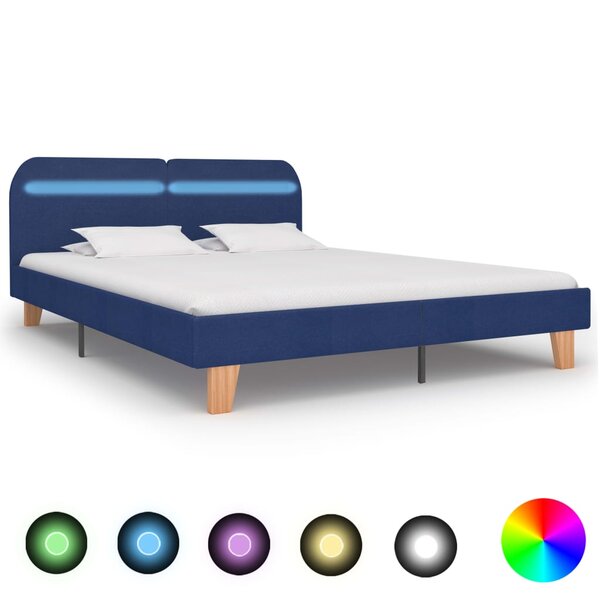 vidaXL Cadre de lit avec LED sans matelas bleu tissu 160x200 cm