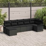 vidaXL Ensemble de canapé de jardin avec coussin 7 Pièces Noir Poly rotin