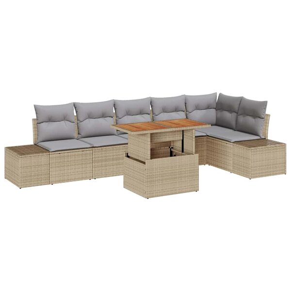 vidaXL Ensemble de canapé de jardin 7 Pièces Beige Poly rotin