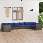 vidaXL Salon de jardin 10 Pièces avec coussins Résine tressée Gris