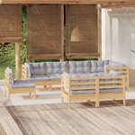 vidaXL Salon de jardin 8 Pièces avec coussins gris Bois de pin massif