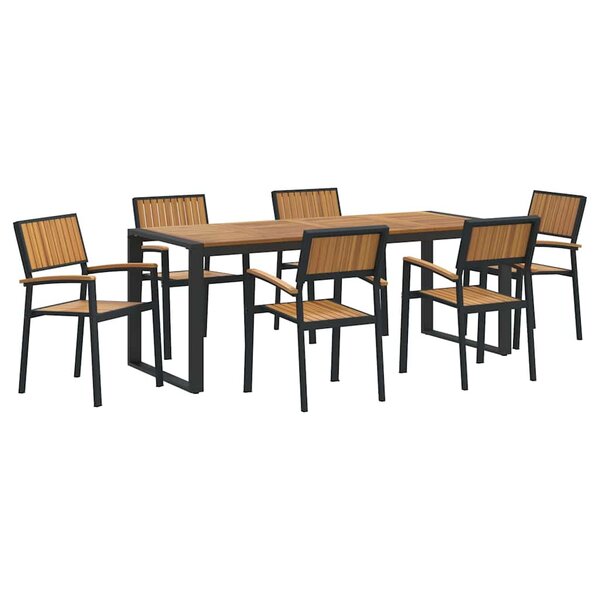 vidaXL Ensemble de salle à manger pour jardin 7 Pièces Noir et marron