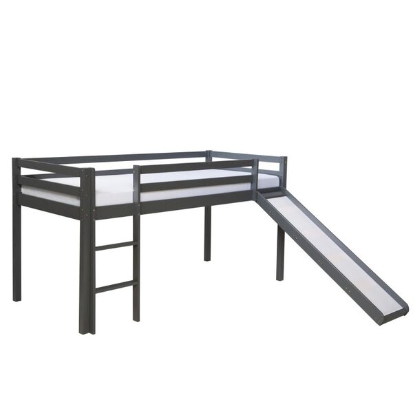 Lit gris mi-haut avec matelas sommier à lattes