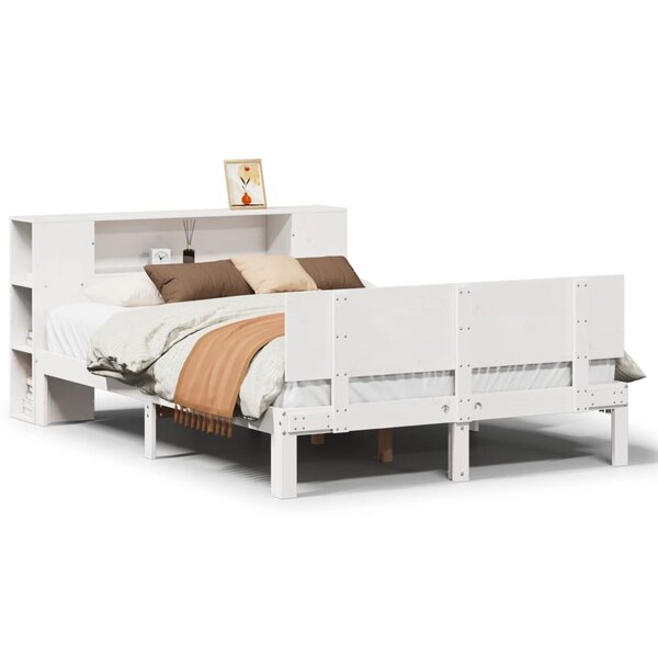 vidaXL Lit bibliothèque sans matelas blanc 135x190 cm bois pin massif
