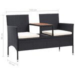 vidaXL Banc de jardin 2places et table à thé 143cm Résine tressée Noir