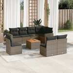 vidaXL Salon de jardin 9 Pièces avec coussins gris résine tressée