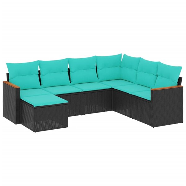 vidaXL Salon de jardin 7 Pièces avec coussins noir résine tressée
