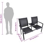 vidaXL Banc de jardin à 2 places 131 cm Acier et textilène Noir