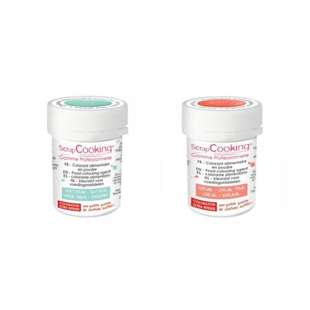 2 colorants alimentaires en poudre - corail-vert d'eau