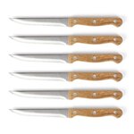 6 couteaux à steak avec support MEC133 - 11 cm - inox - 1 2 mm - acacia - 3 rivets