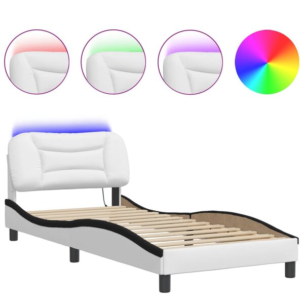 vidaXL Cadre de lit avec lumières LED blanc noir 90x200 cm similicuir