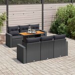 vidaXL Salon de jardin 7 Pièces avec coussins noir résine tressée
