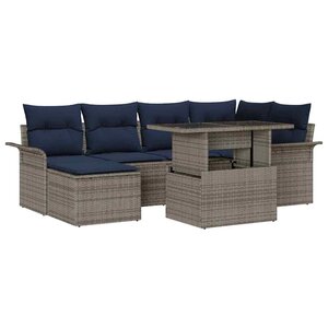 vidaXL Ensemble de canapé de jardin avec coussin 7 Pièces Gris Poly rotin
