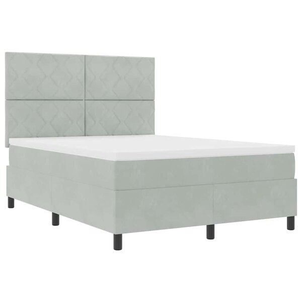 Lit Box Spring vidaXL avec Matelas & Lumière LED Gris clair 160x200 cm Velours