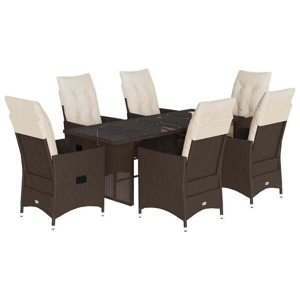 vidaXL Ensemble à manger de jardin et coussins 7 Pièces marron rotin