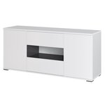 STAR Meuble TV 2 portes 2 tiroirs - Blanc brillant et gris - L 150 x P 42 x H 67cm