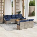 vidaXL Salon de jardin 11 Pièces avec coussins gris résine tressée