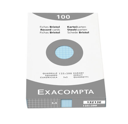 Étui de 100 fiches bristol quadrillé 5x5 non perforé 100x150mm Bleu EXACOMPTA