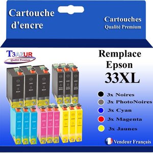 T3AZUR - 15x Cartouches Compatibles avec Epson T3351 T3361 T3362 T3363 T3364 (33XL)
