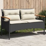 vidaXL Banc de jardin avec coussins 116x62 5x74 cm noir résine tressée